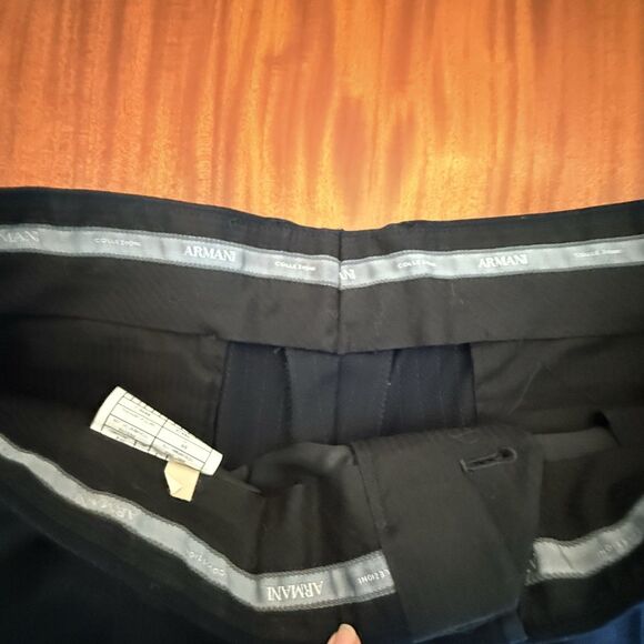 Armani Collezioni 44R  Black Pinstripe‎ Designer Suit Jacket Pants 90's Vintage - Picture 12 of 15